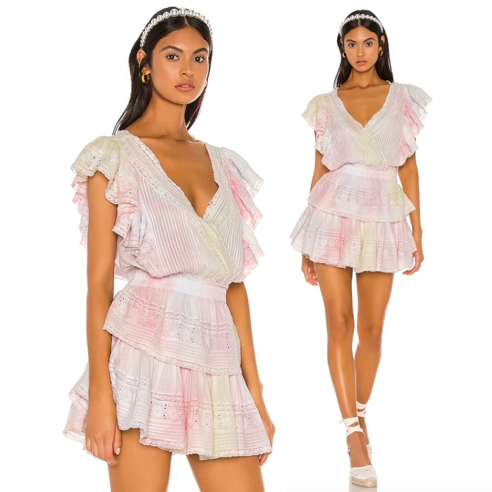 LoveShackFancy Gwen Mini Dress in Multi Tie Dye